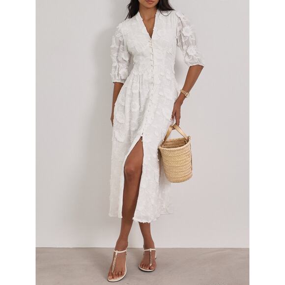 VITA GRACE Dresses & Skirts - Vita Grace Dress Sierra Embroidered Cotton Summer Day Floral White Button Boho